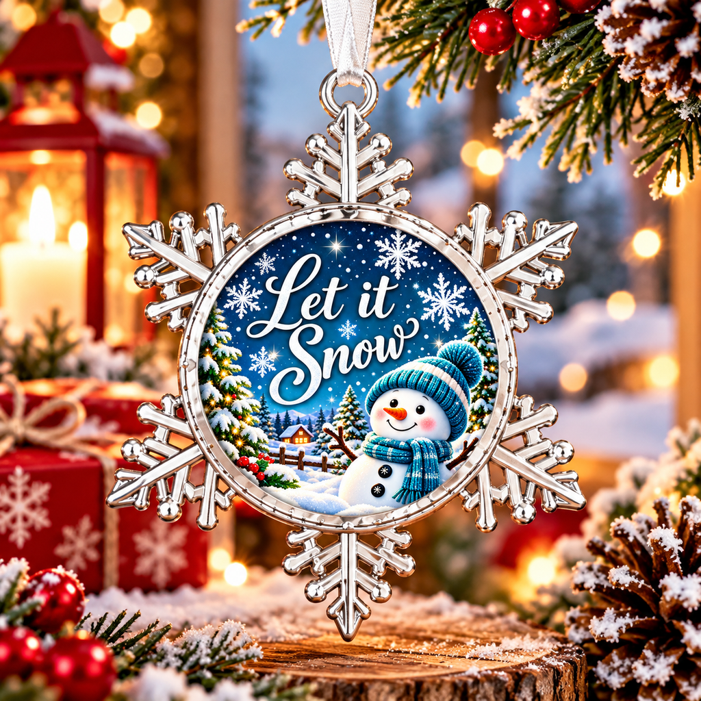 Let It Snow Pewter Ornament | Blue Snowman Christmas Gift