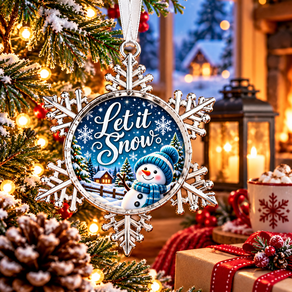 Let It Snow Pewter Ornament | Blue Snowman Christmas Gift