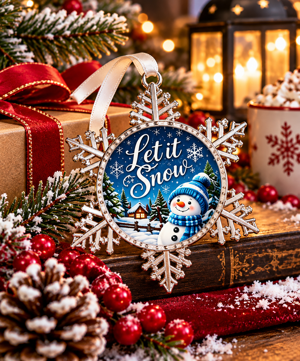 Let It Snow Pewter Ornament | Blue Snowman Christmas Gift