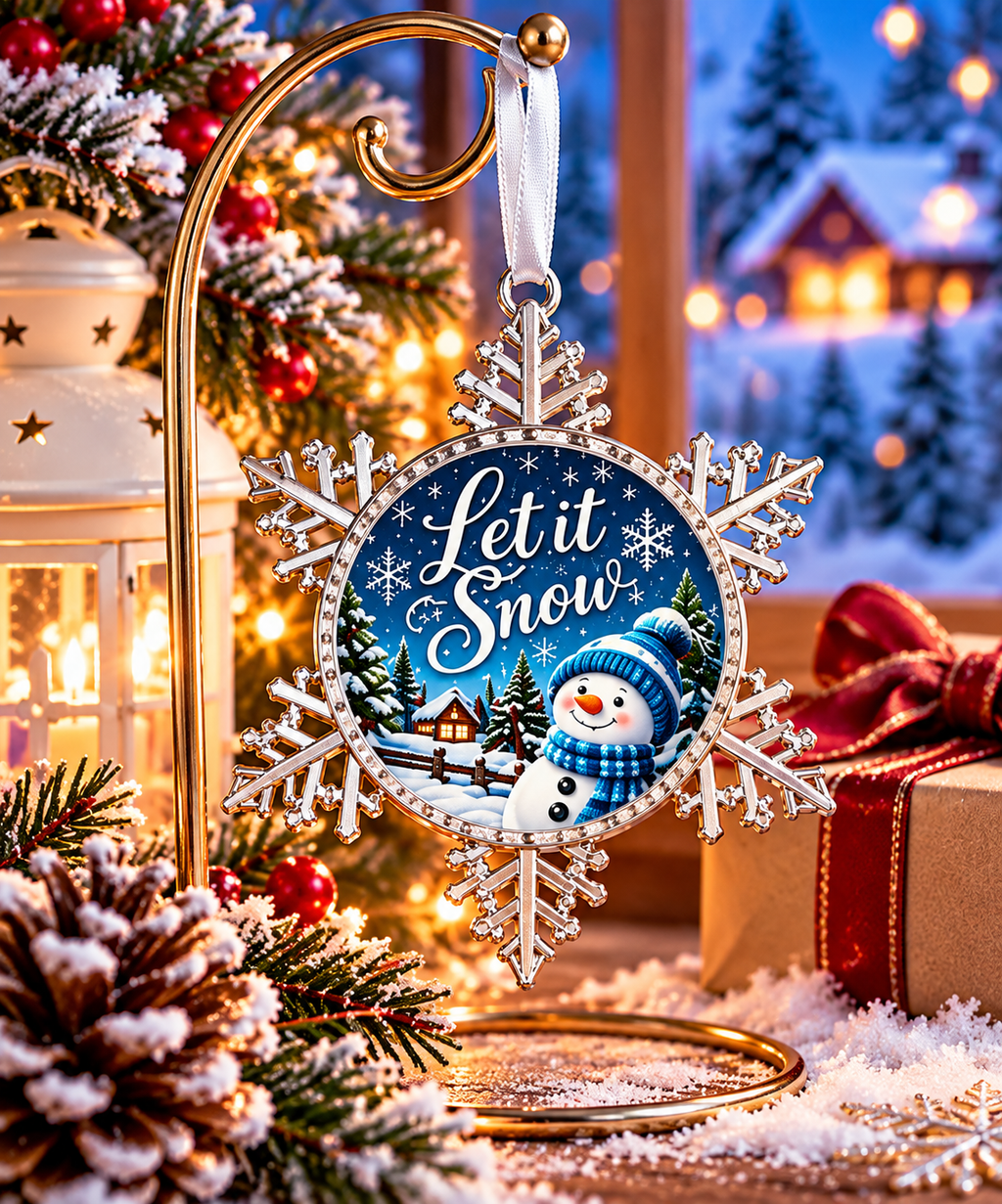 Let It Snow Pewter Ornament | Blue Snowman Christmas Gift