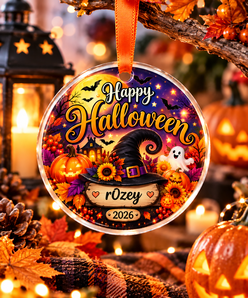 Personalized Halloween Ornament | Witch Hat Pumpkin Keepsake