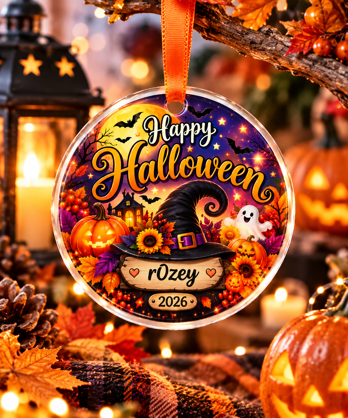 Personalized Halloween Ornament | Witch Hat Pumpkin Keepsake
