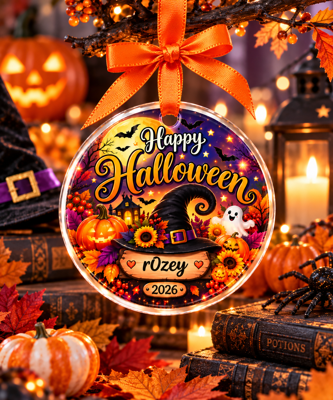 Personalized Halloween Ornament | Witch Hat Pumpkin Keepsake