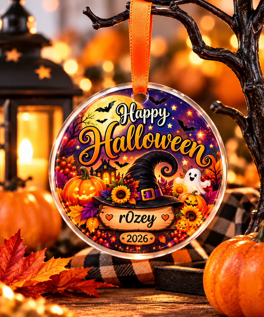 Personalized Halloween Ornament | Witch Hat Pumpkin Keepsake