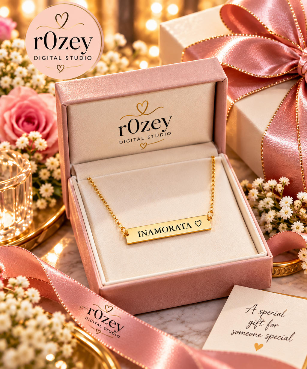 Inamorata Engraved Bar Necklace | Stainless Steel Gift for Her