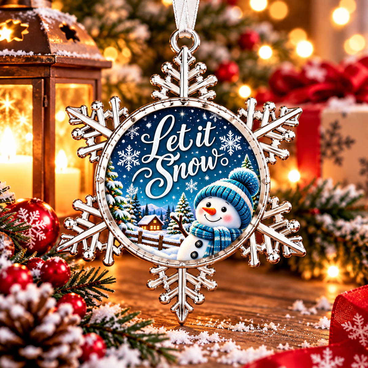Let It Snow Pewter Ornament | Blue Snowman Christmas Gift