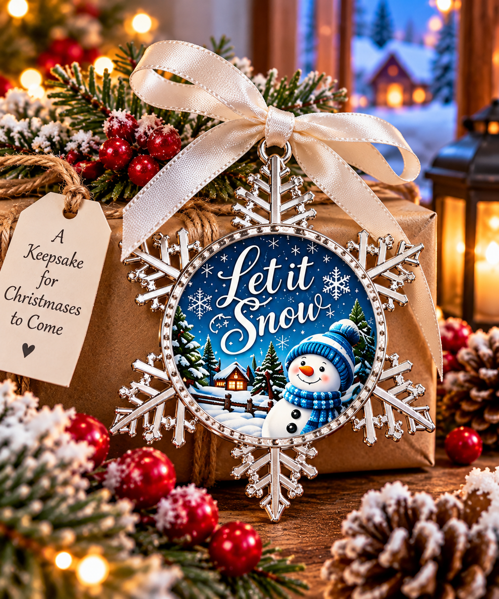 Let It Snow Pewter Ornament | Blue Snowman Christmas Gift