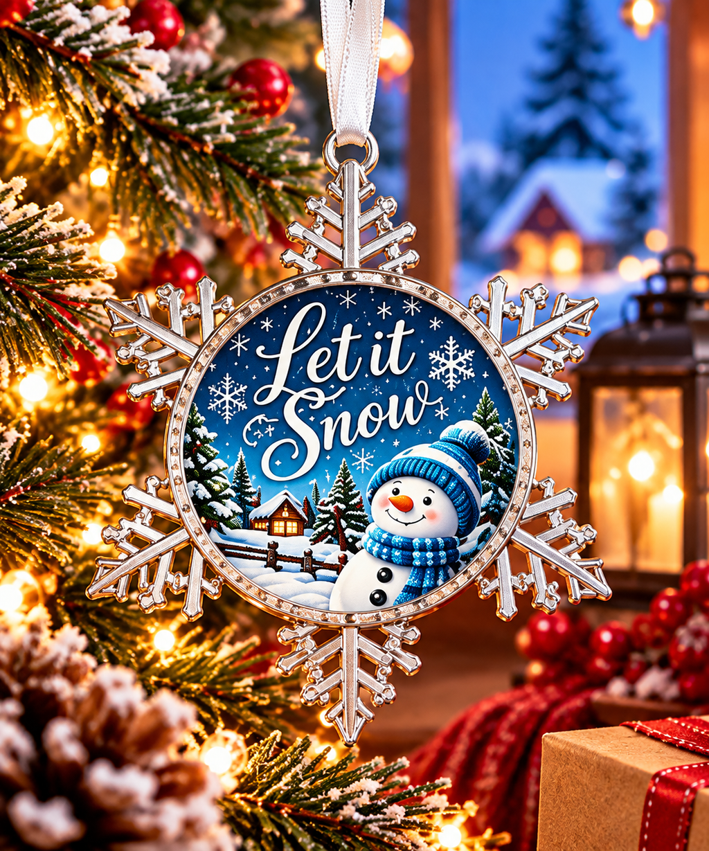 Let It Snow Pewter Ornament | Blue Snowman Christmas Gift