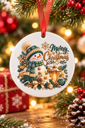 Snowman Christmas Metal Ornament | Teal & Gold Holiday Decor