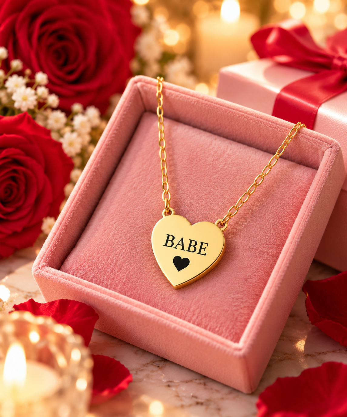 Babe Engraved Heart Necklace | Romantic Stainless Steel Pendant | Anniversary Gift for Her