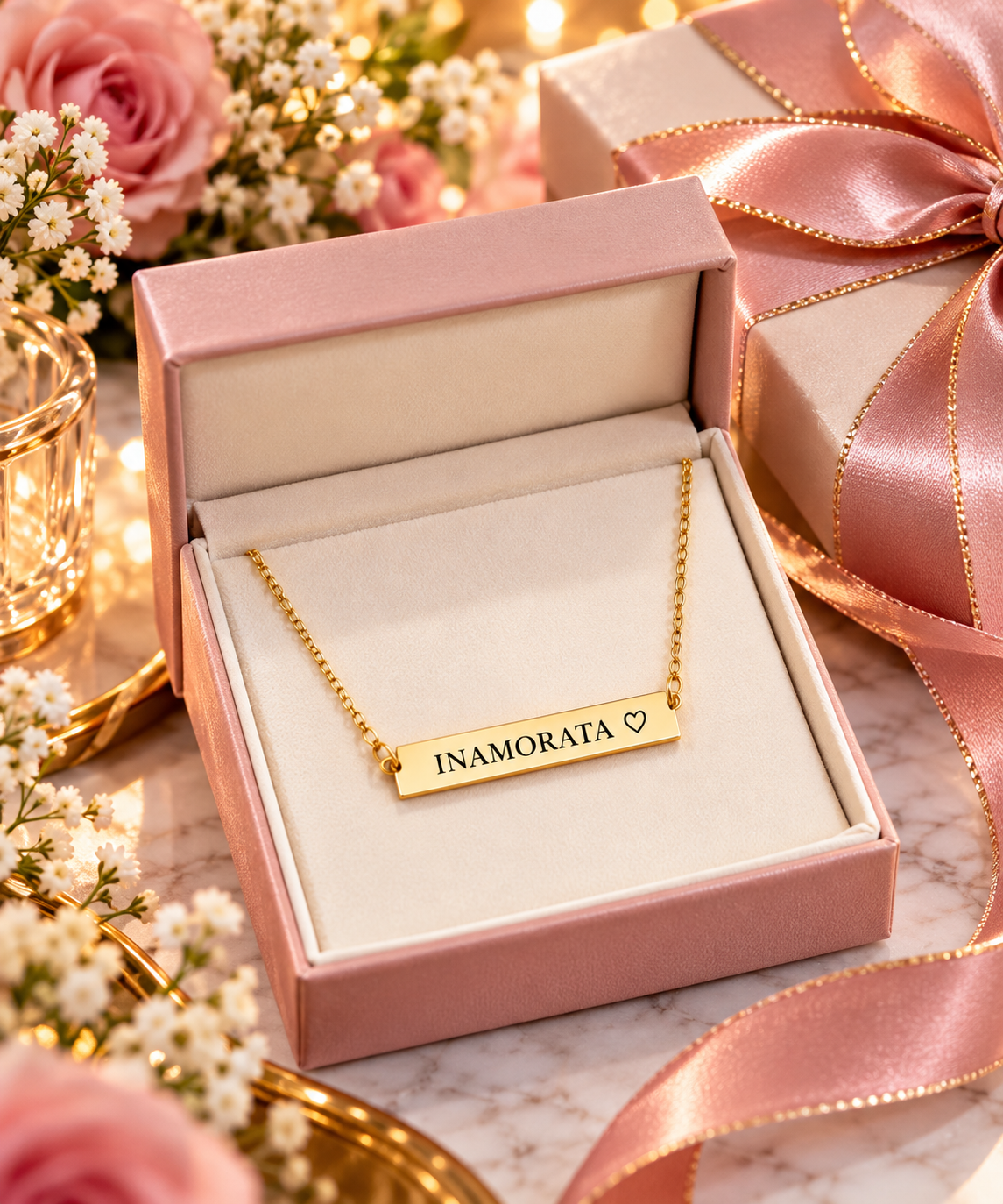 Inamorata Engraved Bar Necklace | Stainless Steel Gift for Her
