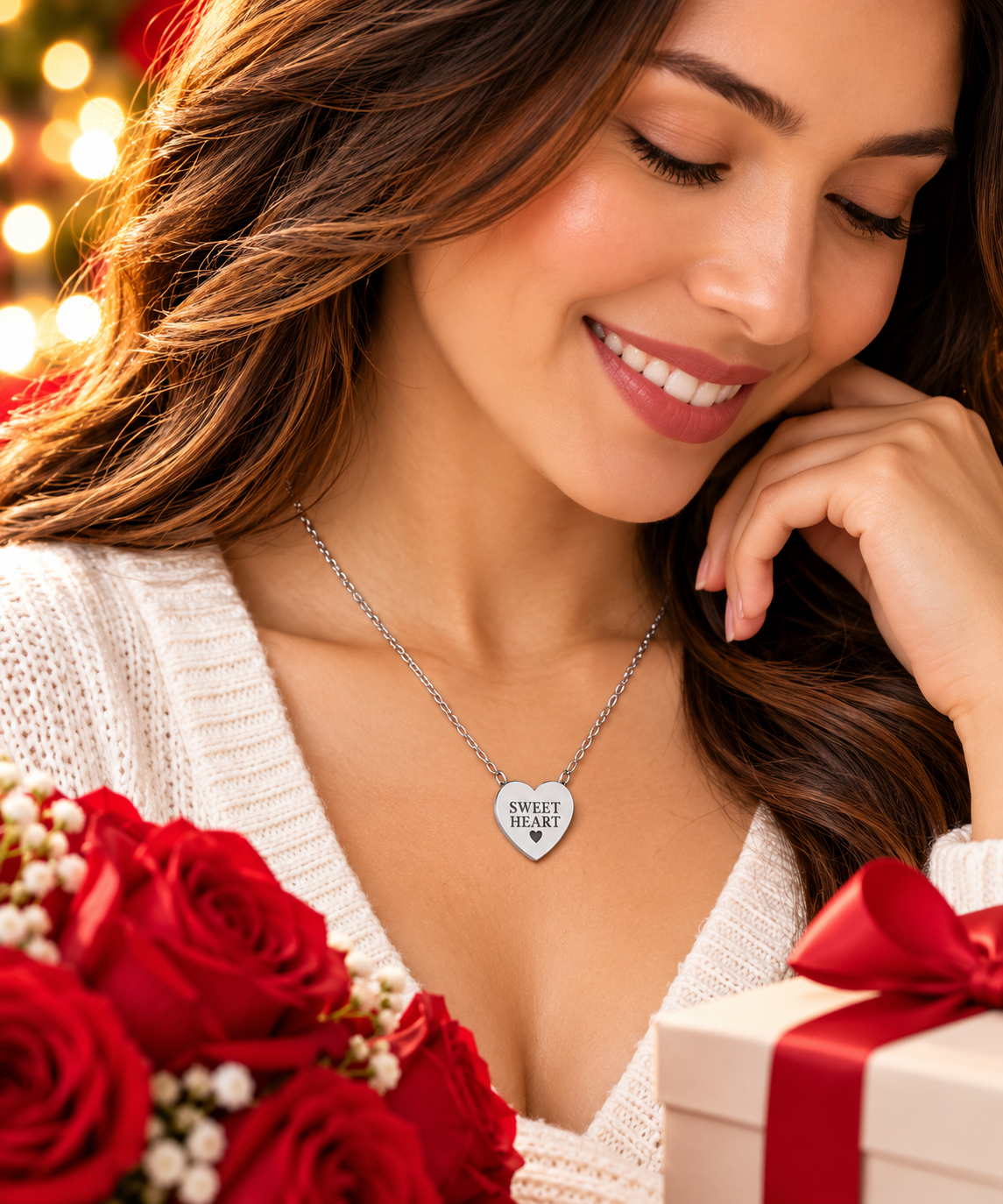 Sweet Heart Engraved Necklace | Romantic Heart Pendant | Stainless Steel Jewelry Gift for Her