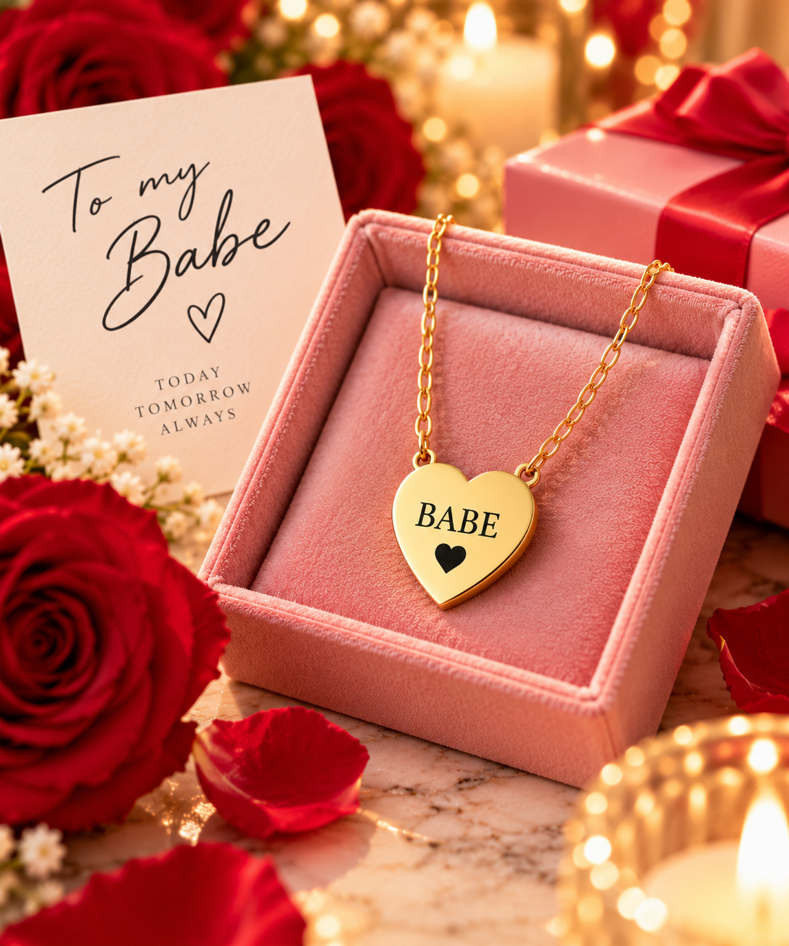 Babe Engraved Heart Necklace | Romantic Stainless Steel Pendant | Anniversary Gift for Her