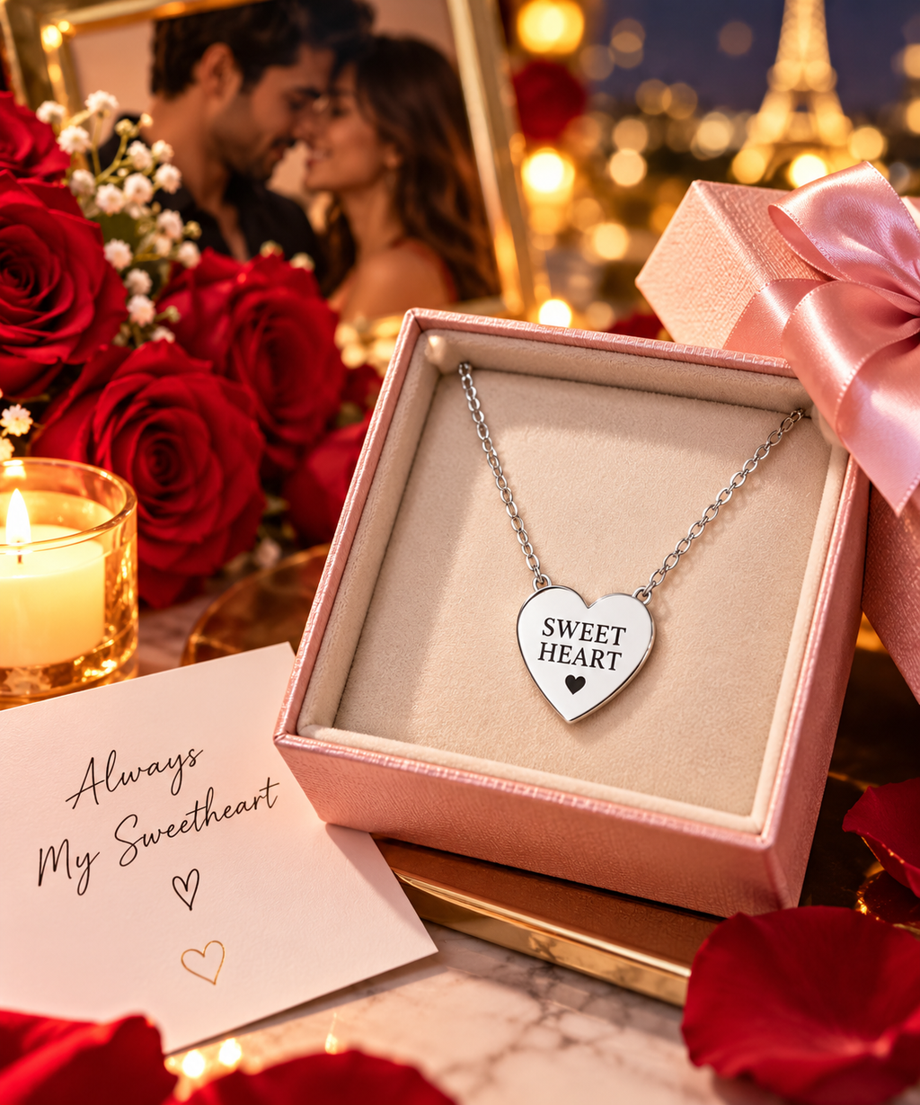 Sweet Heart Engraved Necklace | Romantic Heart Pendant | Stainless Steel Jewelry Gift for Her