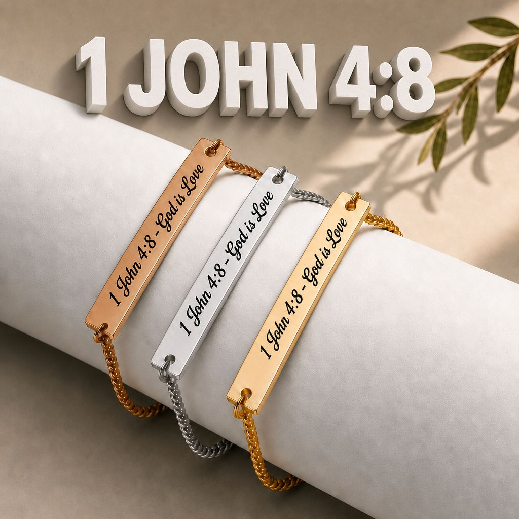 Faith Based Engraved Bracelet, 1 John 4:8, Stainless Steel, Adjustable Christian Gift, Waterproof