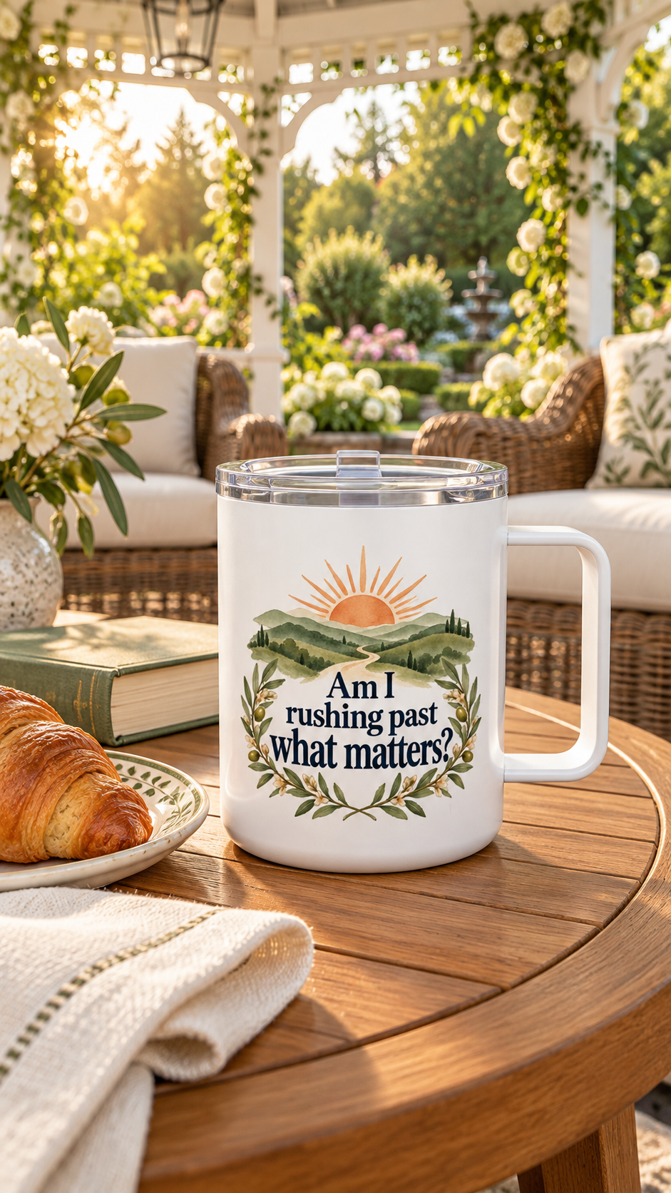 Insulated Coffee Mug with Lid, 10oz Stainless Steel Cup, Reflective Sunrise Design, Mindfulness Gift