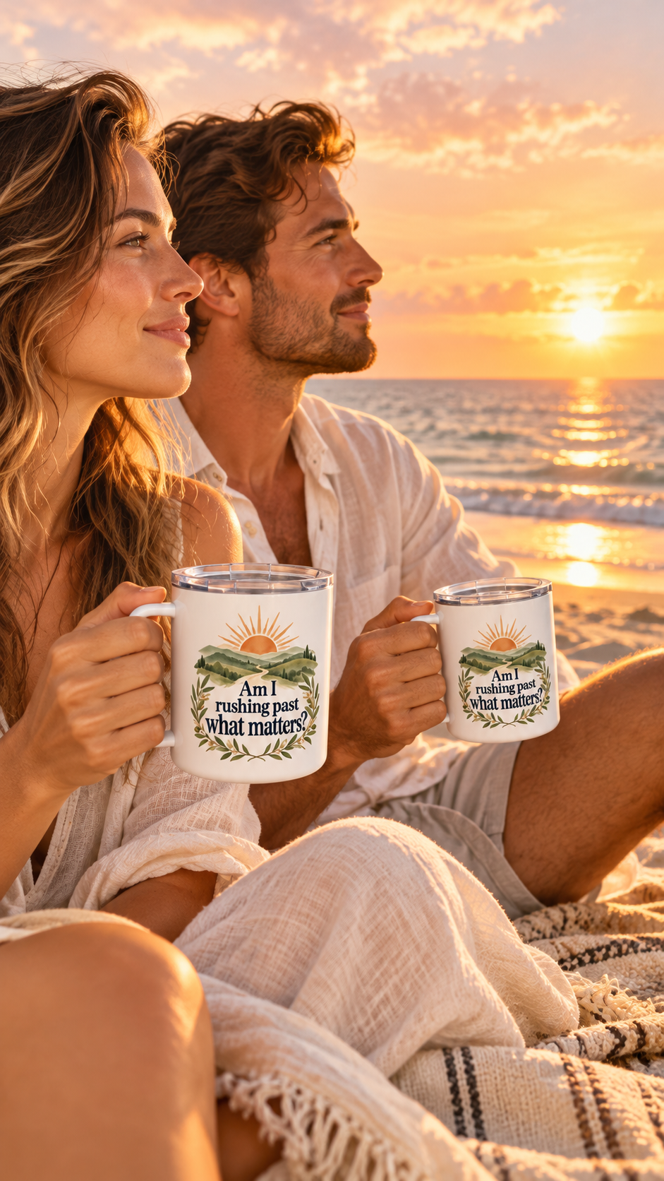 Insulated Coffee Mug with Lid, 10oz Stainless Steel Cup, Reflective Sunrise Design, Mindfulness Gift
