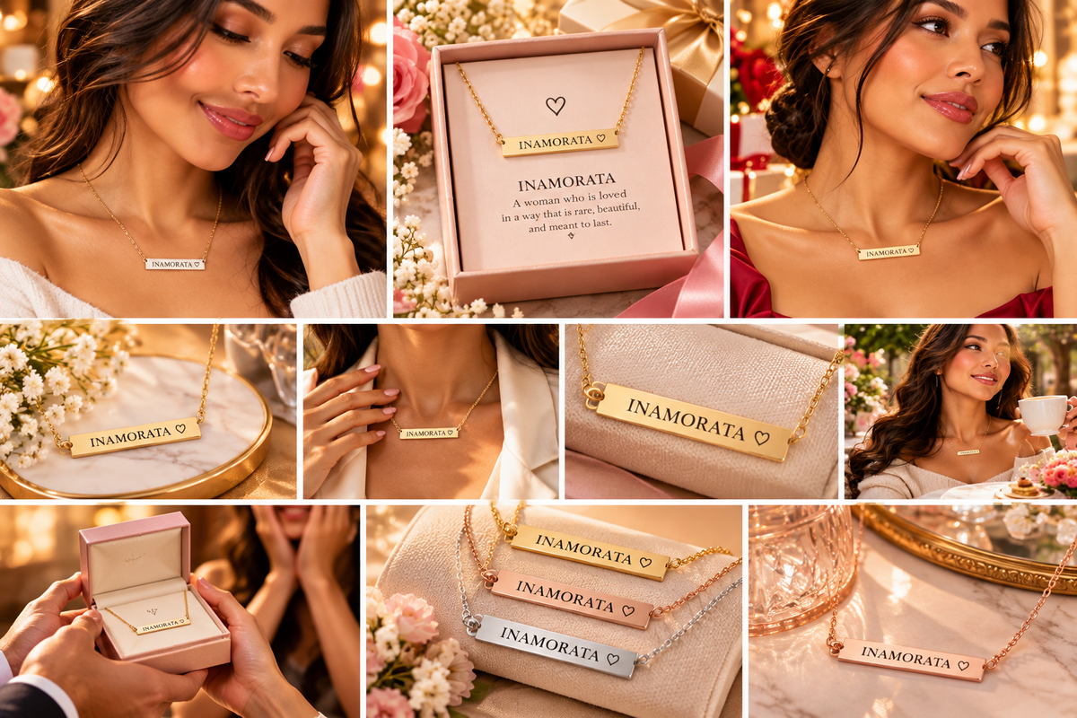 Inamorata Engraved Bar Necklace | Stainless Steel Gift for Her