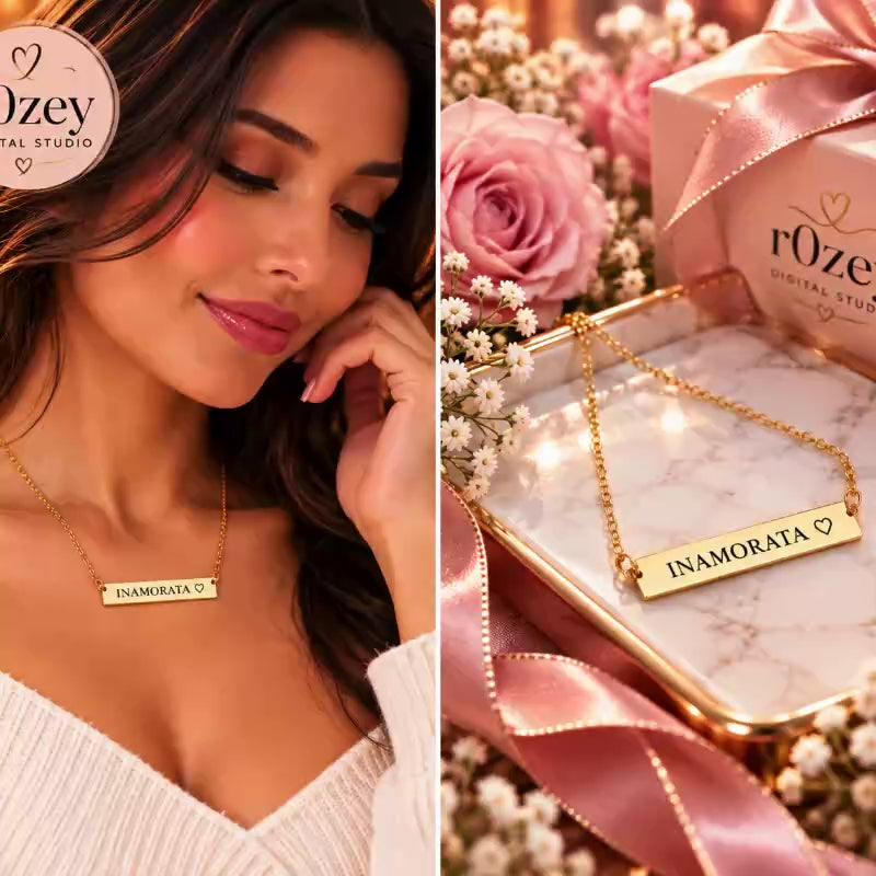 Inamorata Engraved Bar Necklace | Stainless Steel Gift for Her