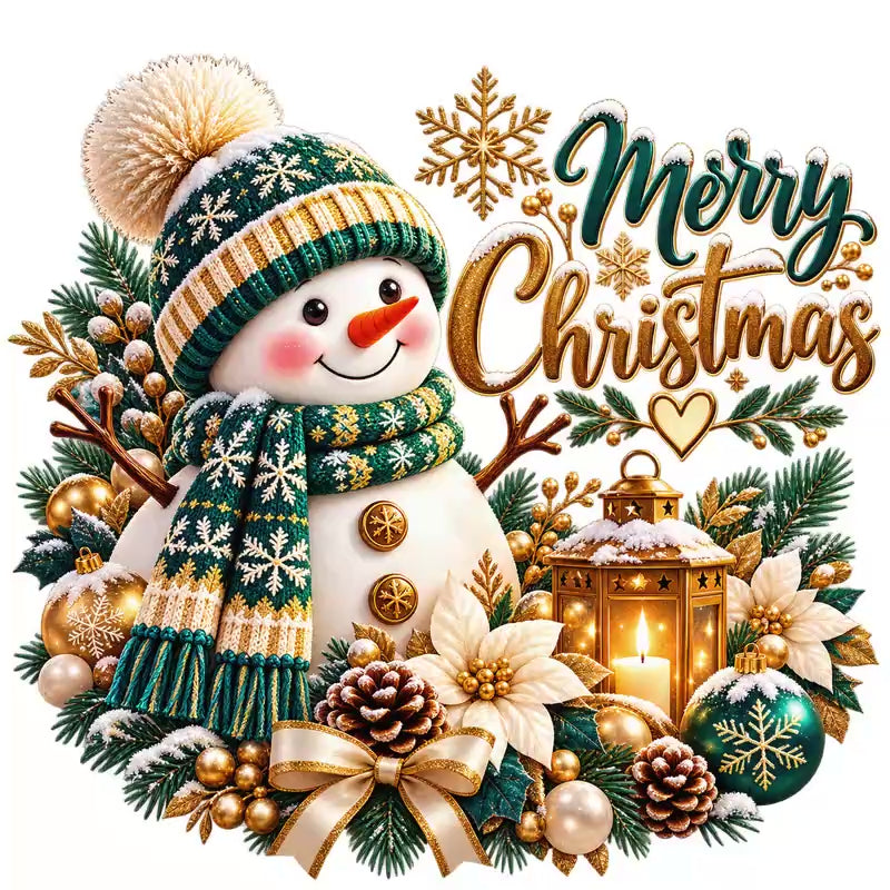 Snowman Christmas Metal Ornament | Teal & Gold Holiday Decor