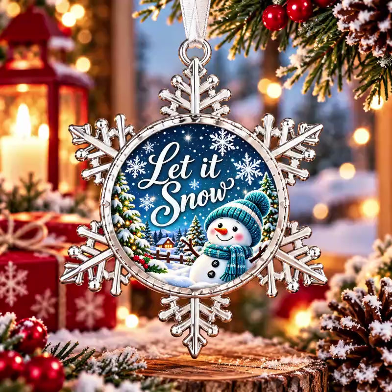 Let It Snow Pewter Ornament | Blue Snowman Christmas Gift