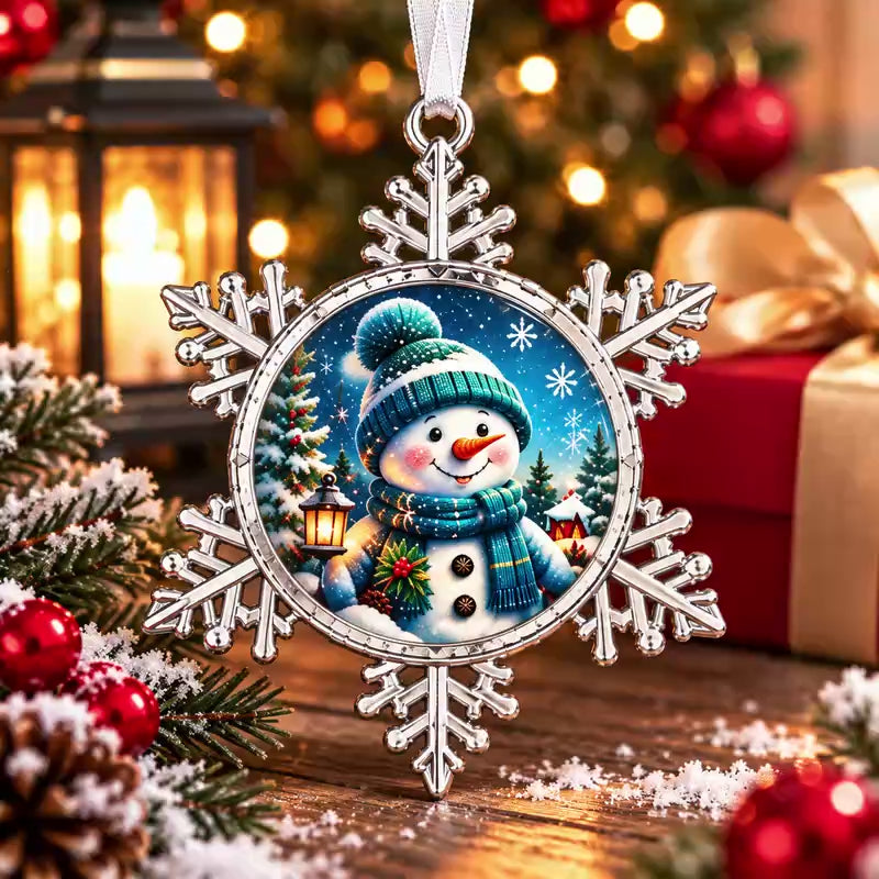 Snowman Pewter Snowflake Ornament | Blue Christmas Decor