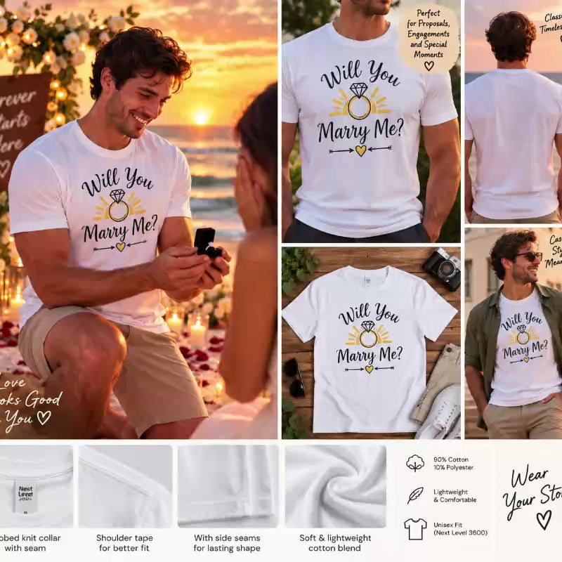 Will You Marry Me? Proposal T-Shirt for Him, Engagement Gift Groom