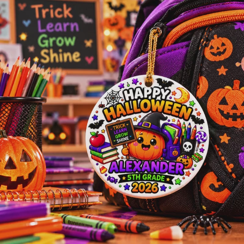 Halloween Ceramic Ornament, 5th Grade Keepsake, Student Gift, Teacher Gift, Halloween 2026 Ornament